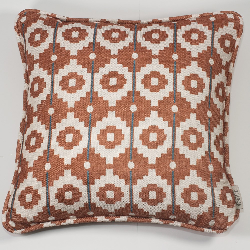 Santiago Geo Modern Cushion in Burnt Orange Teal